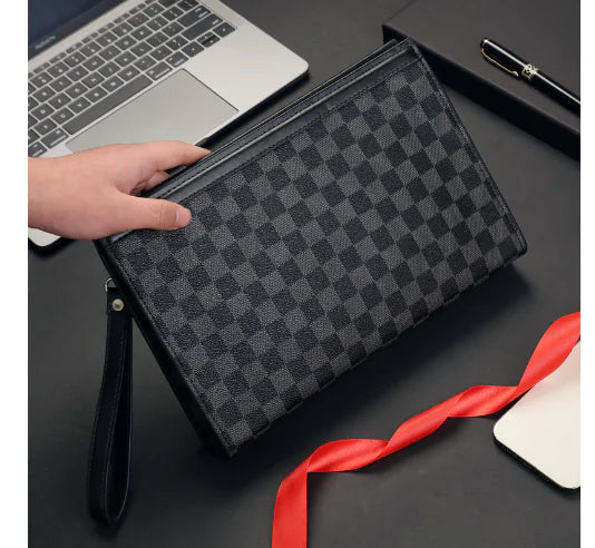 Men's Plaid PU Business Clutch
