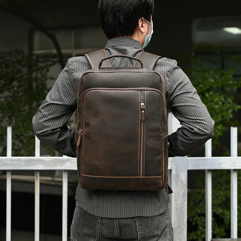 Retro Leather 16-Inch Laptop Backpack with USB