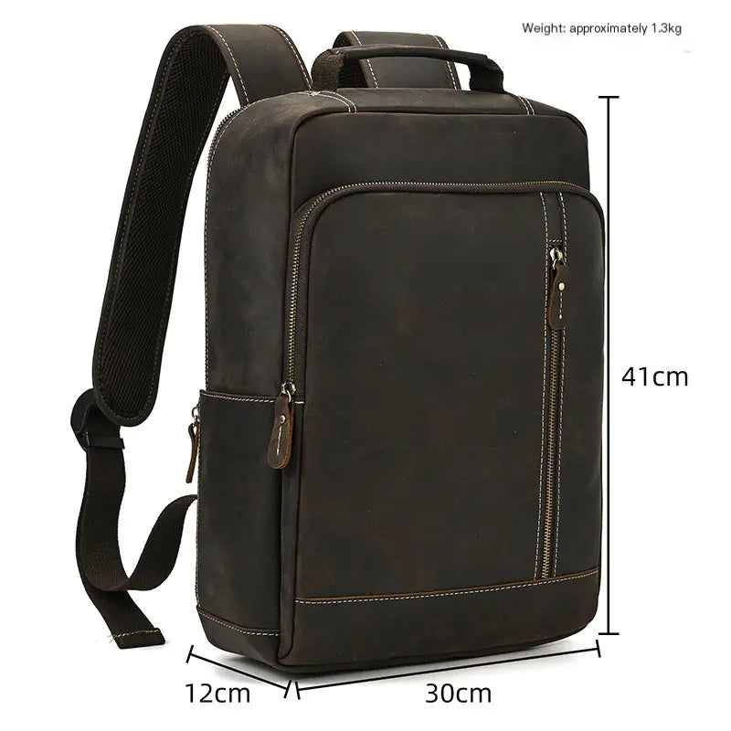 Retro Leather 16-Inch Laptop Backpack with USB