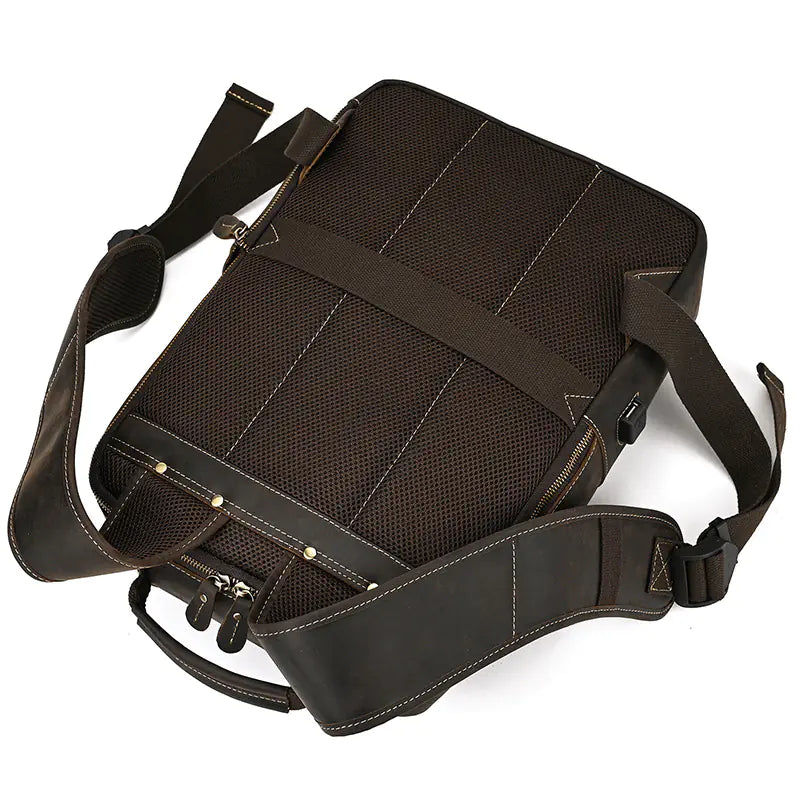 Retro Leather 16-Inch Laptop Backpack with USB