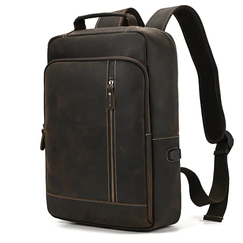 Retro Leather 16-Inch Laptop Backpack with USB