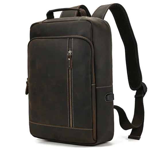 Retro Leather 16-Inch Laptop Backpack with USB